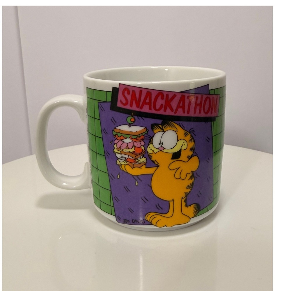 Vintage 1988 Garfield Snackathon Coffee Mug Enesco Jim Davis Ceramic 80s Retro